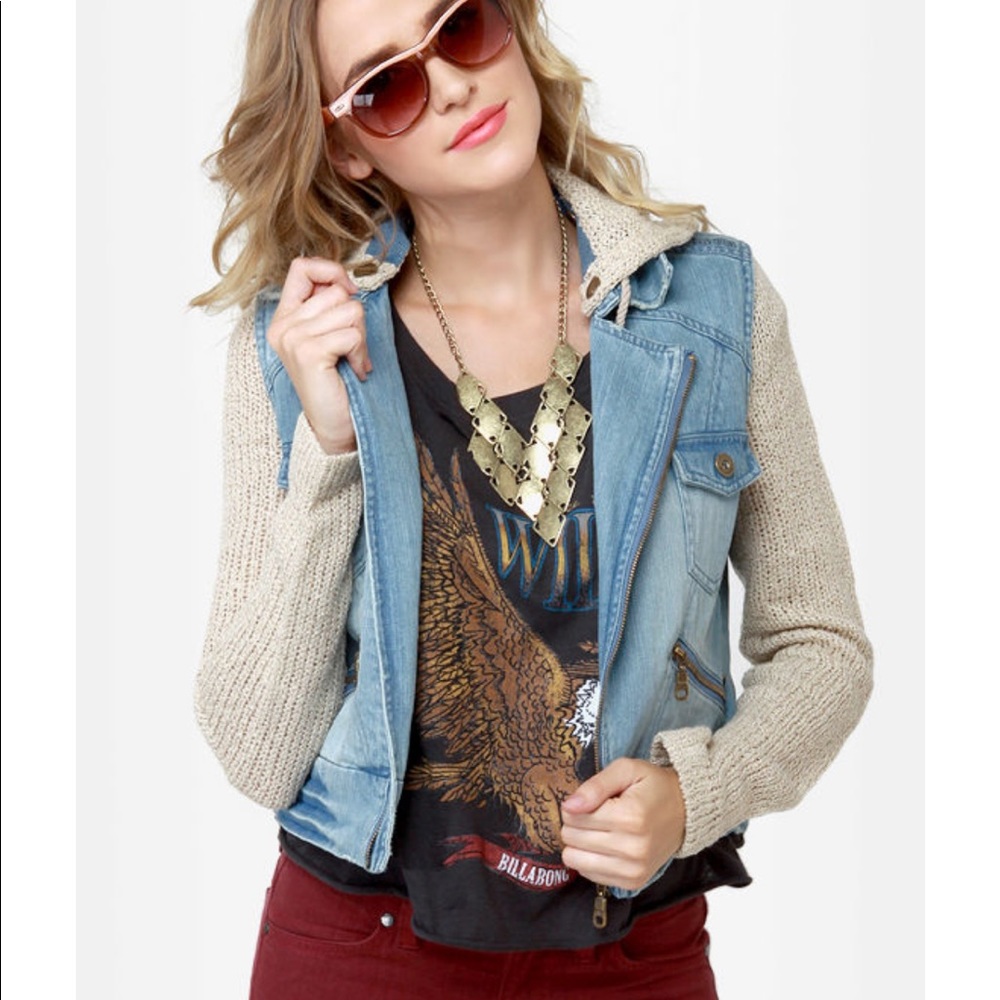 Billabong Blue Jean Jacket with knit sleeves